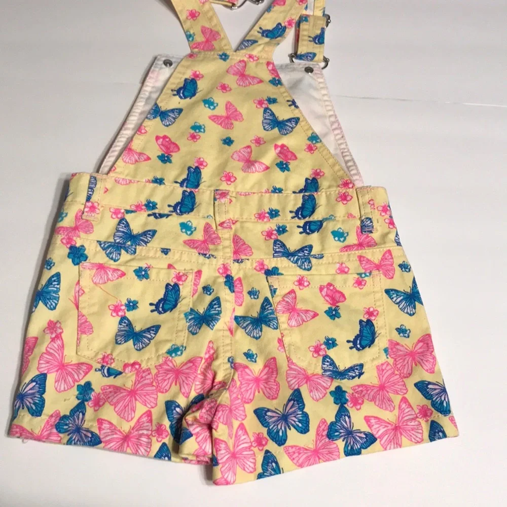 Toddler Girls jumper shorts Little Lass 2T butterfly overalls yellow pink new - Picture 8 of 8